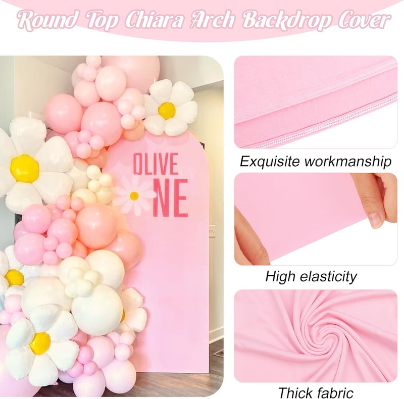 Fivenl Spandex Fitted Wedding Arch Cover 7.2FT Pink Arch Backdrop Cover, Round Top Chiara Backdrop Stand Covers for Wedding Birthday Party Baby Shower Banquet Arch Decoration (Pink, 7.2FT) - Image 3